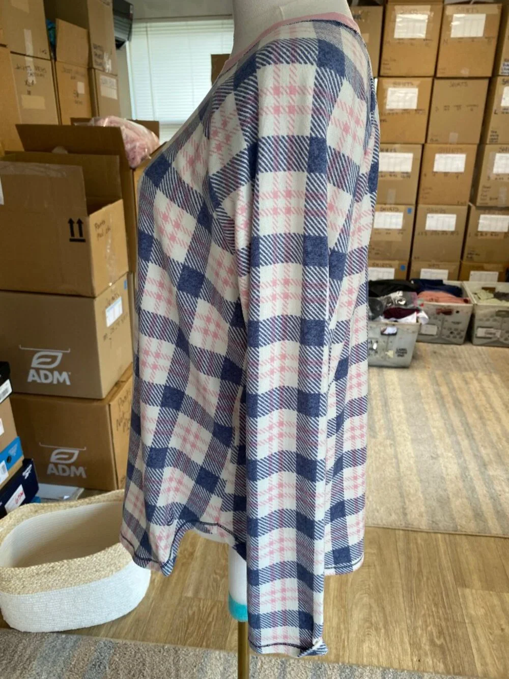 NEW Cuddl Duds Plaid Pajama Set Jogger Pants Pockets Pink Blue M